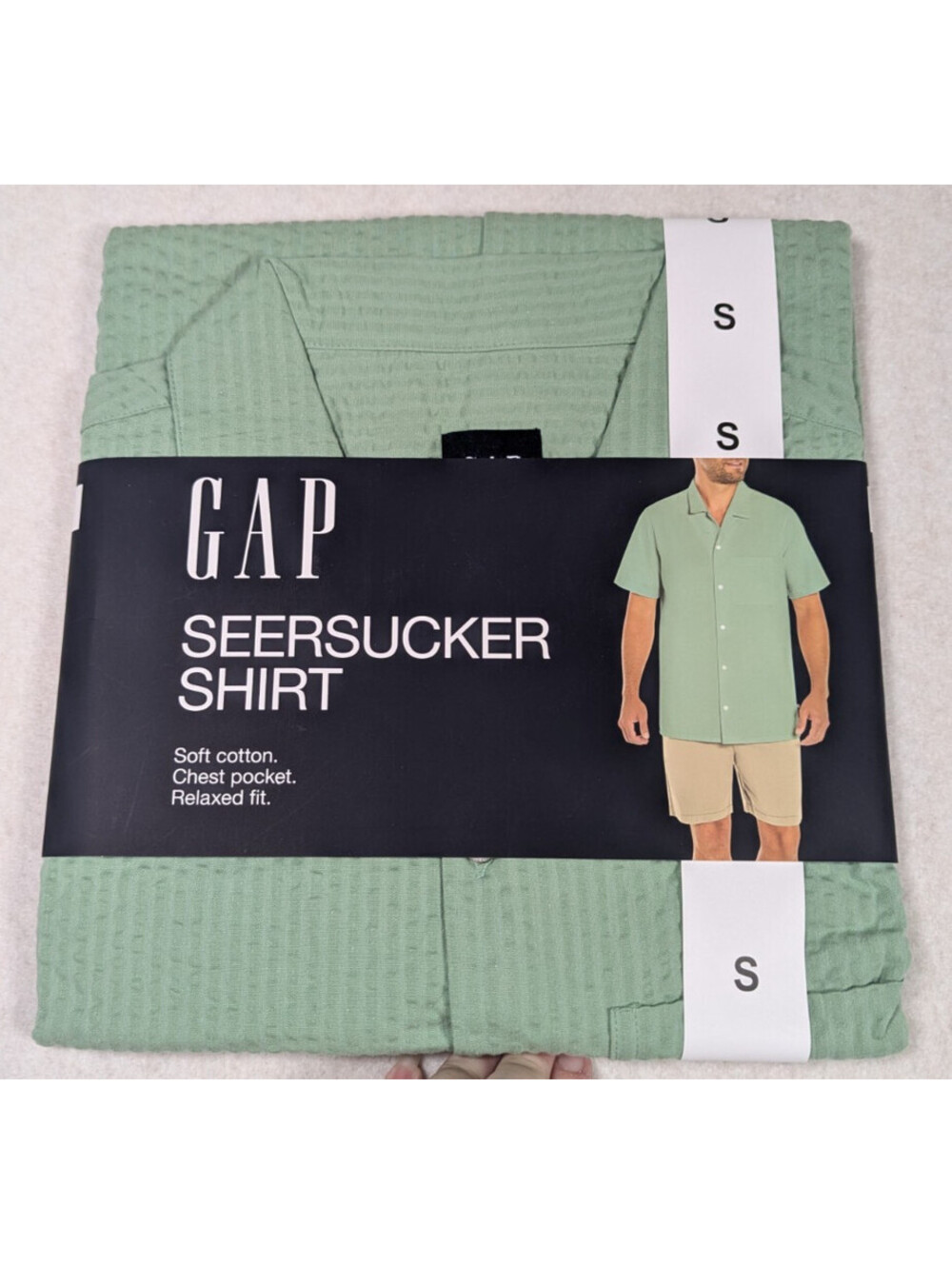 GAP - Men's - Seersucker Shirt - Granite Green - Short Sleeve - Size: S